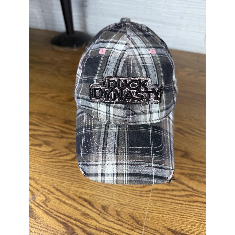 Duck Dynasty Hat Cap Strap Back Black Gray Plaid Embroidered Patch Womens A&E TV